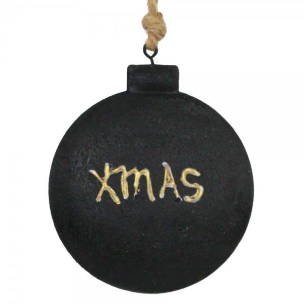 Χριστουγεννιάτικη Μεταλλική Μπάλα, Μαύρη με "XMAS" (11cm)